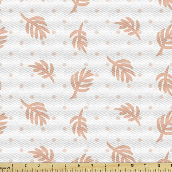 Ambesonne Blush Pink Fabric by the Yard Upholstery, Branches on Polka Dots, 3 Yards, Blush and White