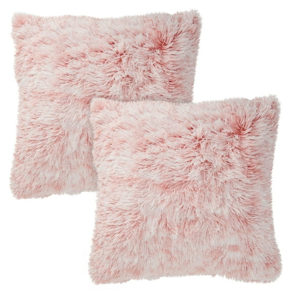 Juvale Pink Throw Pillows - 20 x 20 in (2-Pack) Blush Pink Faux Fur - Machine Washable & Hidden Zipper - Fuzzy Decorative Pillow Covers for Sofa & Bed