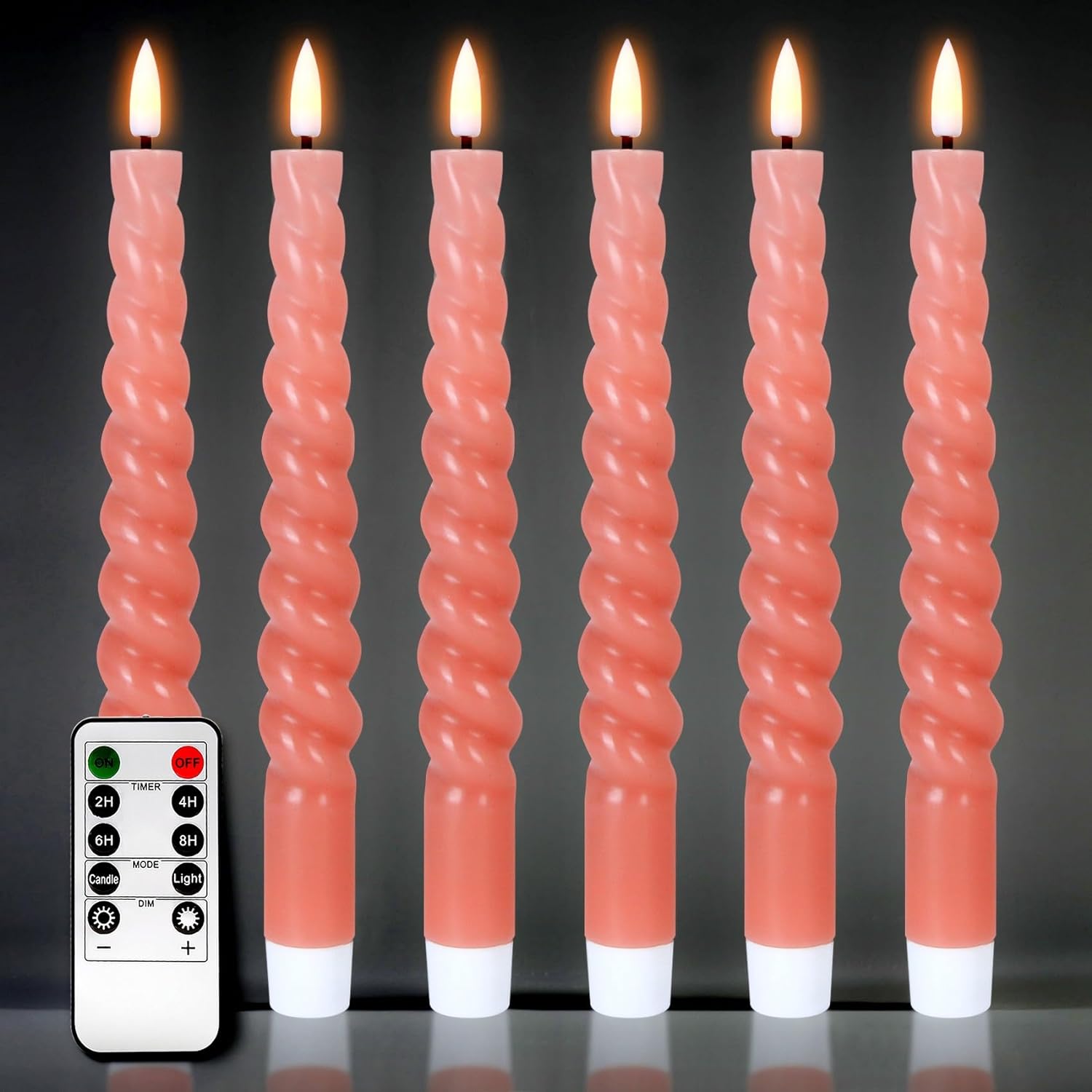Blush Pink Flameless Taper Candles with Remote Timer LED Battery