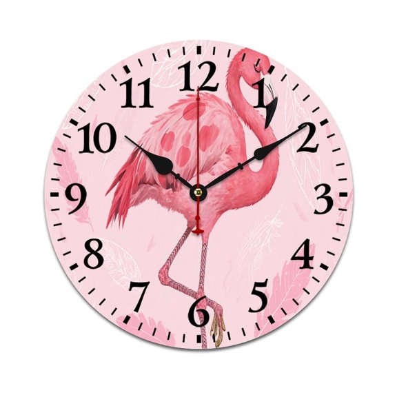 Blush Pink Flamingo Wall Clocks, 12 X 12 Inch, For Nursery & Office Decor