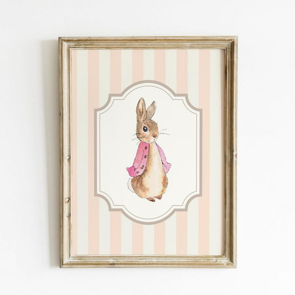 Blush Pink Flopsy Peter Rabbit Illustration Print, Nursery Decor, Abstract Painting, Vertical Wall Art, Modern Wall Decor For Living Room, 8x12 UNFRAMED