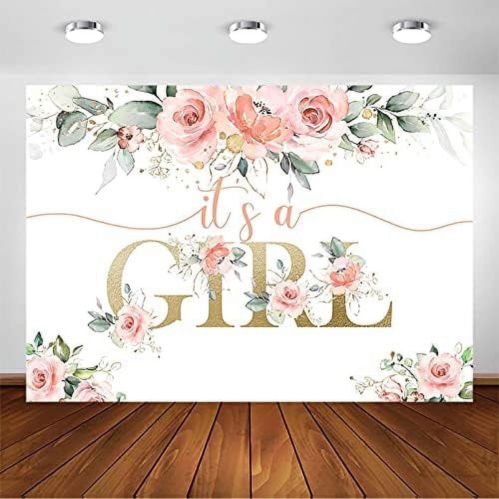 Blush Pink Floral Baby Shower Backdrop for Girls Baby Shower