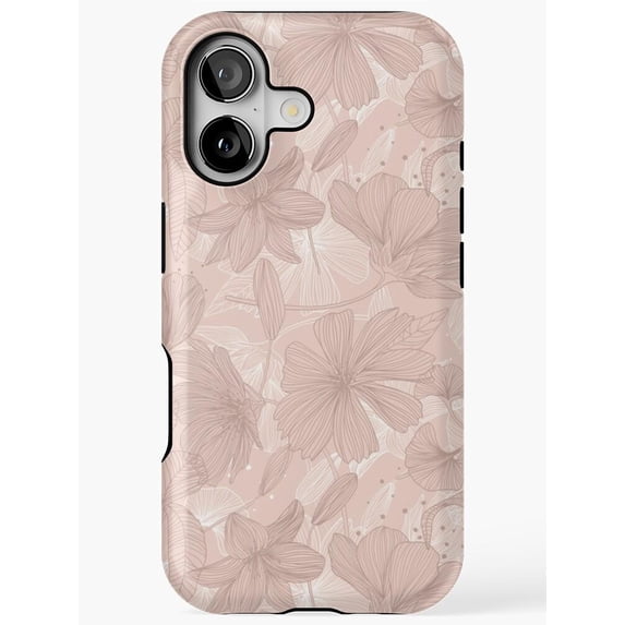 Blush Pink Floral Line Art Tough Case for Apple iPhone, Polycarbonate ...