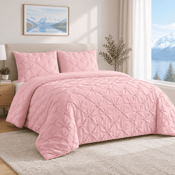 Blush Pink Full/Queen (90''x90'') With Sham Set Pintuck Comforter Set