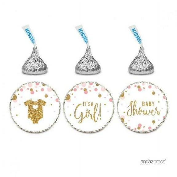 Blush Pink Gold Glitter Baby Shower Hersheys Kisses Stickers, 216-Pack