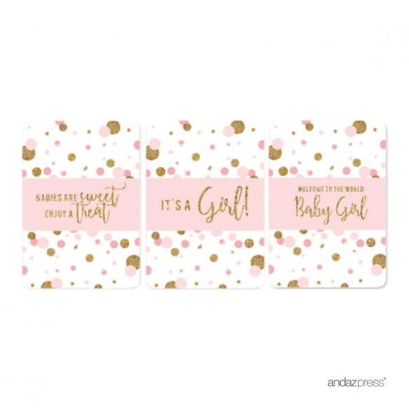 Blush Pink Gold Glitter Baby Shower Hersheys Miniatures Mini Candy Bar Wrappers, 36-Pack