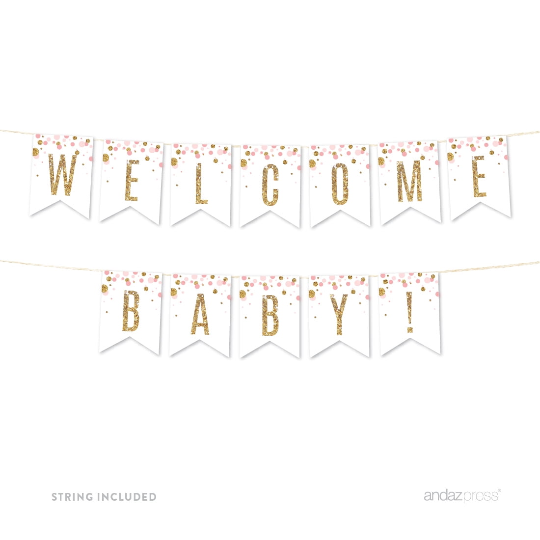 Blush Pink Gold Glitter Baby Shower Party Pennant Banner - Walmart.com