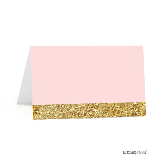 Blush Pink Gold Glitter Print Wedding Printable Table Tent Place Cards, 20-Pack