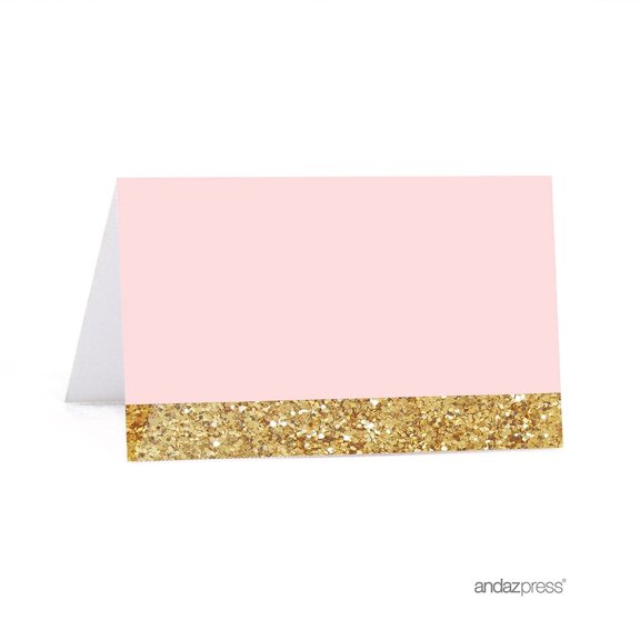 Koyal Wholesale Blush Pink & Gold Glitter Wedding Table Tent Place Cards, 20-Pack