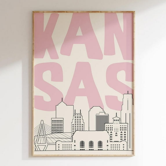 Blush Pink Kansas City Skyline Poster: Minimalist Usa City Print UNFRAMED PAPER POSTER, Home Decor, Vintage Gift, Living Room Dercor