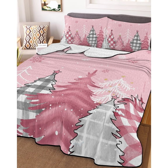 Blush Pink, King Size Down Alternative Comforter, Lightweight Comforter Quilt Bedding Set with Pillow Shams Christmas Pine Tree Lattice Dots All Seasons Bed Comforter Duvet Insert 96"x106"