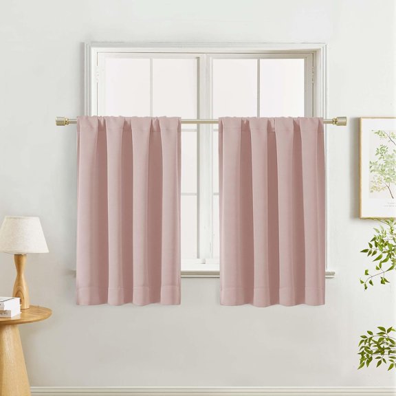 Blush Pink Kitchen Curtains 2 Panels, Soft Privacy Window Short Curtains, Thermal Insulated Rod Pocket for Bedroom Bathroom Small Windows