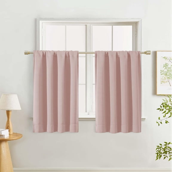Blush Pink Kitchen Curtains 36 Inch Length 2 Panels, Soft Privacy Window Short Curtains, Thermal Insulated Rod Pocket Curtain Tiers for Bedroom Bathroom Small Windows, 40" W x 36" L