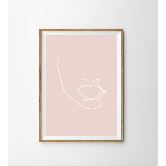 Blush Pink Line Art Face Illustration Fashion Minimalist Feminine Wall Art Unframed Paper Print