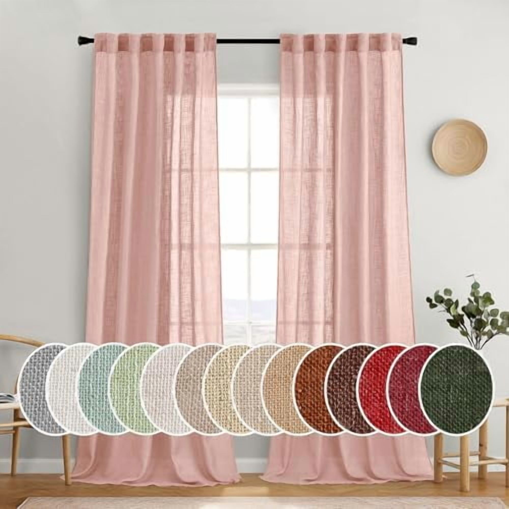 Blush Pink Linen Curtains 108 Inches Long 2 Panels for Girls Bedroom Nursery, Soft Thick Linen Textured Window Drapes Semi Sheer Light Filtering Back Tab for Kids Living Room Light Pink Decor