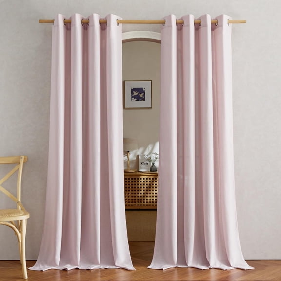 Blush Pink Linen Curtains for Kitchen, Thick Flax Small Window Semi-Sheer Privacy Cafe/Bathroom Drapes, 2 Panels, 55"W x 132"L