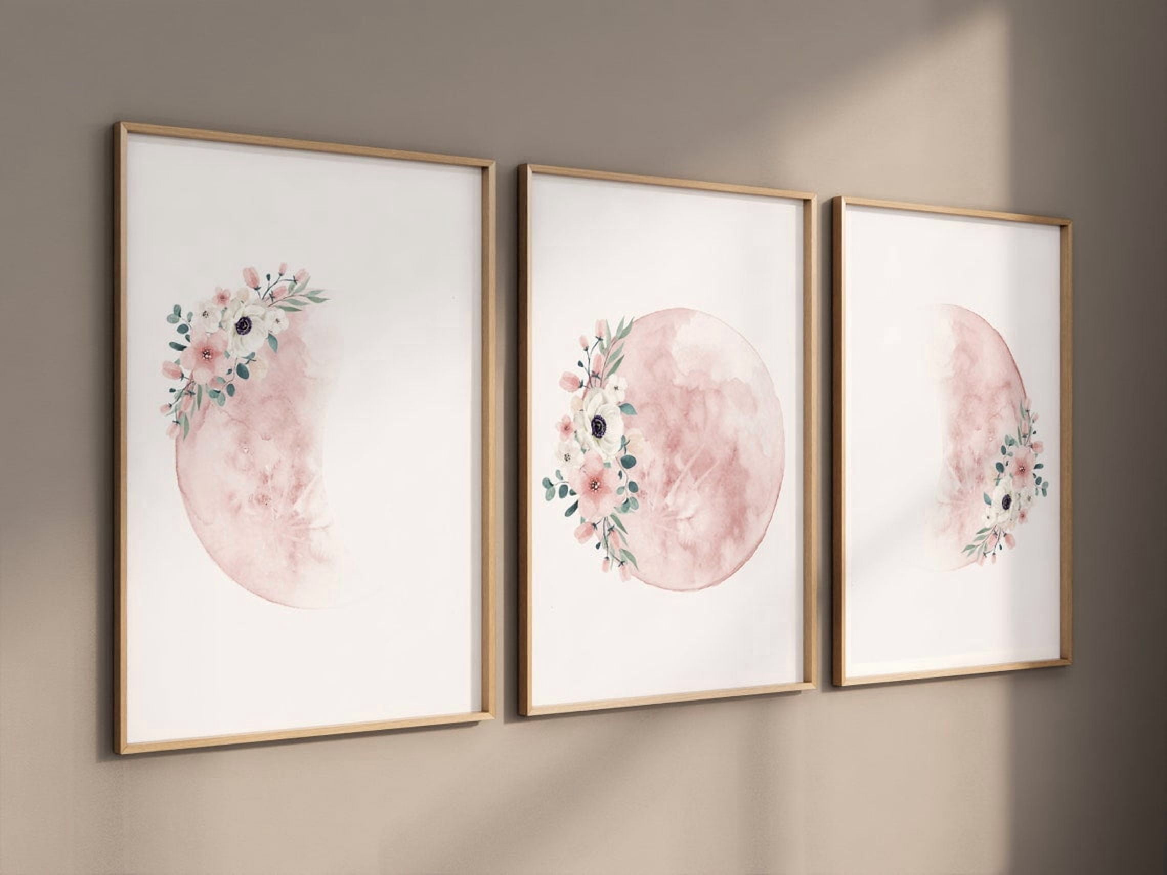 Blush Pink Moon Phases Floral Nursery Wall Art Print, Nursery And ...