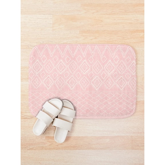 Blush Pink Moroccan Geometric Bath Mat, Boho Diamond Pattern Bathroom Rug, 15.7 x 23.6 in or 19.7 x 31.5 in