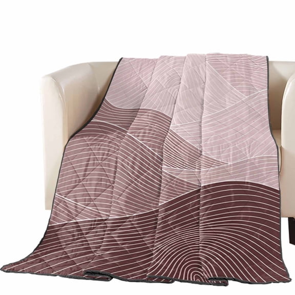 Blush Pink Mountain Ridges Quilted Comforters Cooling Blanket Oversized Queen Size, Pink Ombre Line Mountains Abstract Cold Comfort for Hot Sleepers Air Conditioning Quilt Blanket for Bed