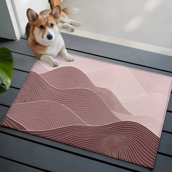 Blush Pink Mountain Ridges Small Area Rugs 2x3 Pink Ombre Line Mountains Abstract Entryway Rugs Washable Door Mat, Low-Profile Area Rugs Non Slip Floor Carpet for Living Room Bedroom Home Office