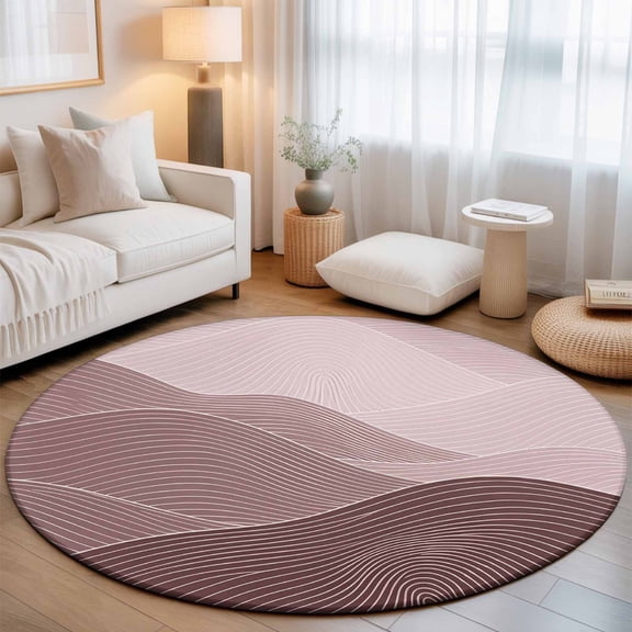 Blush Pink Mountain Ridges Small Round Rug 3Ft Pink Ombre Line Mountains Abstract Area Rugs Washable Non Slip Indoor Floor Mats Circle Carpet for Living Room Bedroom Dining Room Home Decor