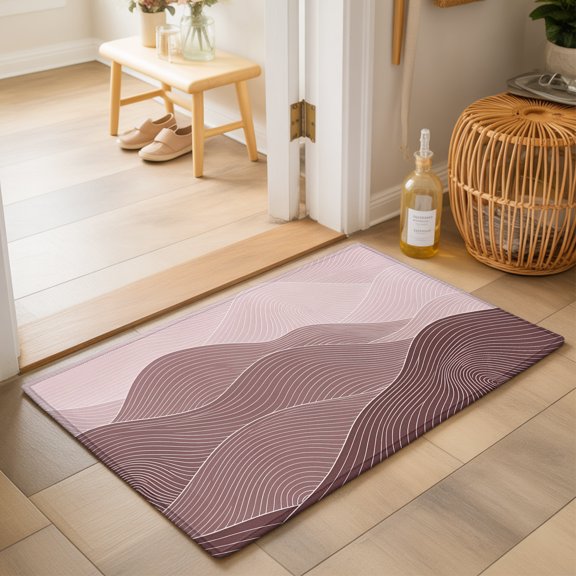 Blush Pink Mountain Ridges Washable Small Entryway Area Rugs 2'x3', Pink Ombre Line Mountains Abstract Washable Throw Rug Non-Slip Sturdy Edge Binding Carpet for Front Door Floor Room Entry