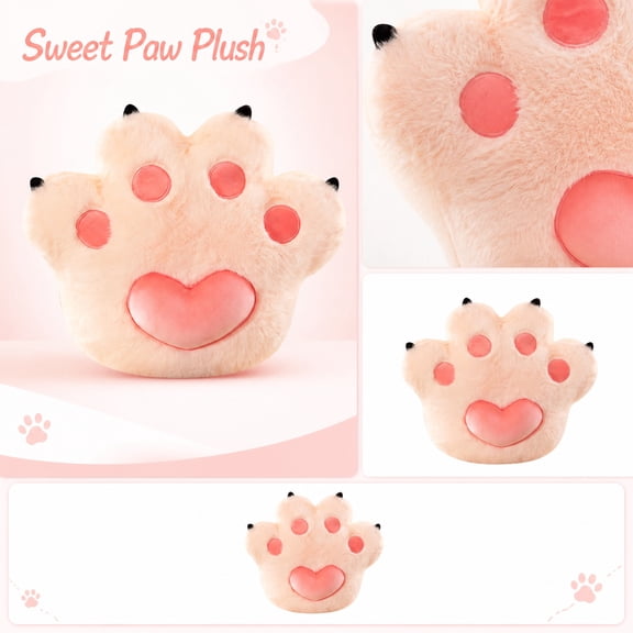 Blush Pink Paw Plush Throw Toys, Cute Bedroom Decor, Cute Gifts for Teen Girls, Heart Shaped Pillow, Cozy 18X16 Inch Fuzzy Stuffed Pillow for Playful Cuddling, Teen Room Accent