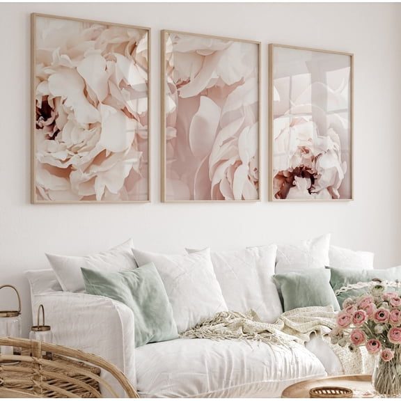Blush Pink Peonies Peony Flowers Wall Art Set 3 Unframed Paper Print 8x12
