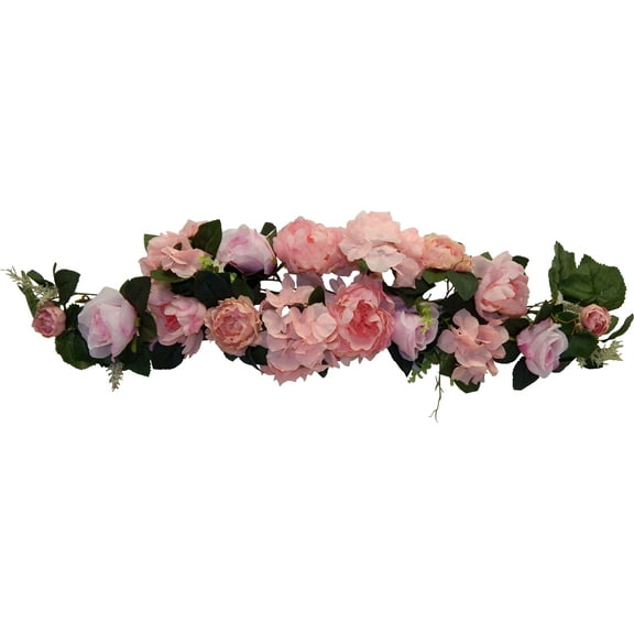 Blush Pink Peony Rose Hydrangea 35in Artificial Polysilk Faux Fake Flower Swag for Craft Home Garden Outdoor Bouquet Arrangement Ceremony Wedding Arch Floral Wall Aisle Decor (Pink, One each)