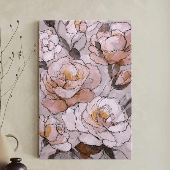 Blush Pink Peony Wall Art Floral Line Art with Boho Botanical Decor ...