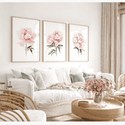 Blush Pink Peony Watercolor Hamptons Botanical Poster Set 3 Prints Set 3 , Poster Only