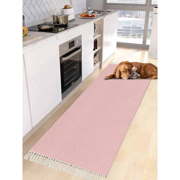 Blush Pink Pure,Entryway Runner Rug 2x4ft,Romantic Contemporary Minimalist Solid Washable Woven Living Room Hallway Bedroom Kitchen Carpet with Tassels,Indoor Outdoor Throw Door Mat for Entryway