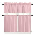 thumbnail image 1 of Blush Pink Pure Kitchen Curtain Set, Romantic Contemporary Minimalist Solid Window Valance and Tiers 36" Length, Light Filtering Short Curtains Valance for Cafe Bathroom Bedroom 54"x18", 1 of 7