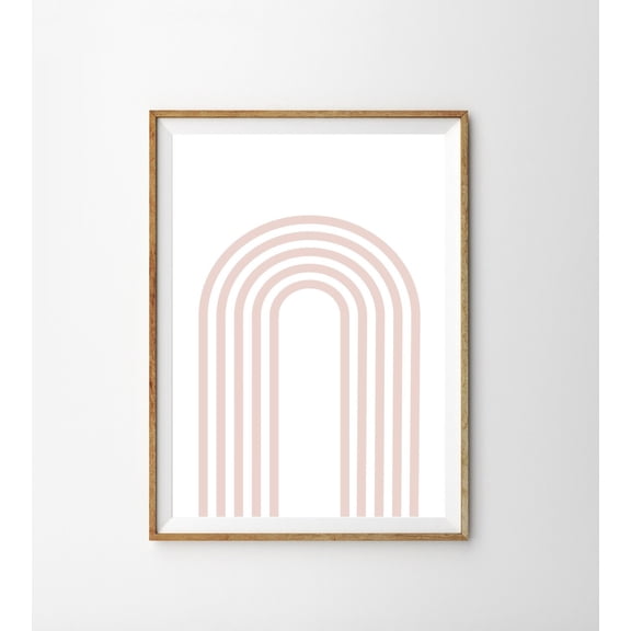 Blush Pink Rainbow Art Geometric Wall Decor Feminine Modern Minimalist Decoration, Stretched Canvas 16x20in