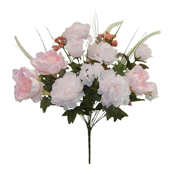 Blush Pink Rose Peony Hydrangea with Foxtail 25in Artificial Polysilk Faux Greenery Fake Flower Bush for Craft Home Bouquet Arrangement Ceremony Wedding Floral Wall Aisle Decor (Light Pink, One each)