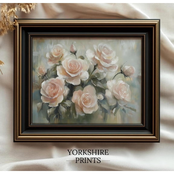 Blush Pink Rose Print, Shabby Chic Floral Wall Art Home Decor #3662, 24x36 UNFRAMED