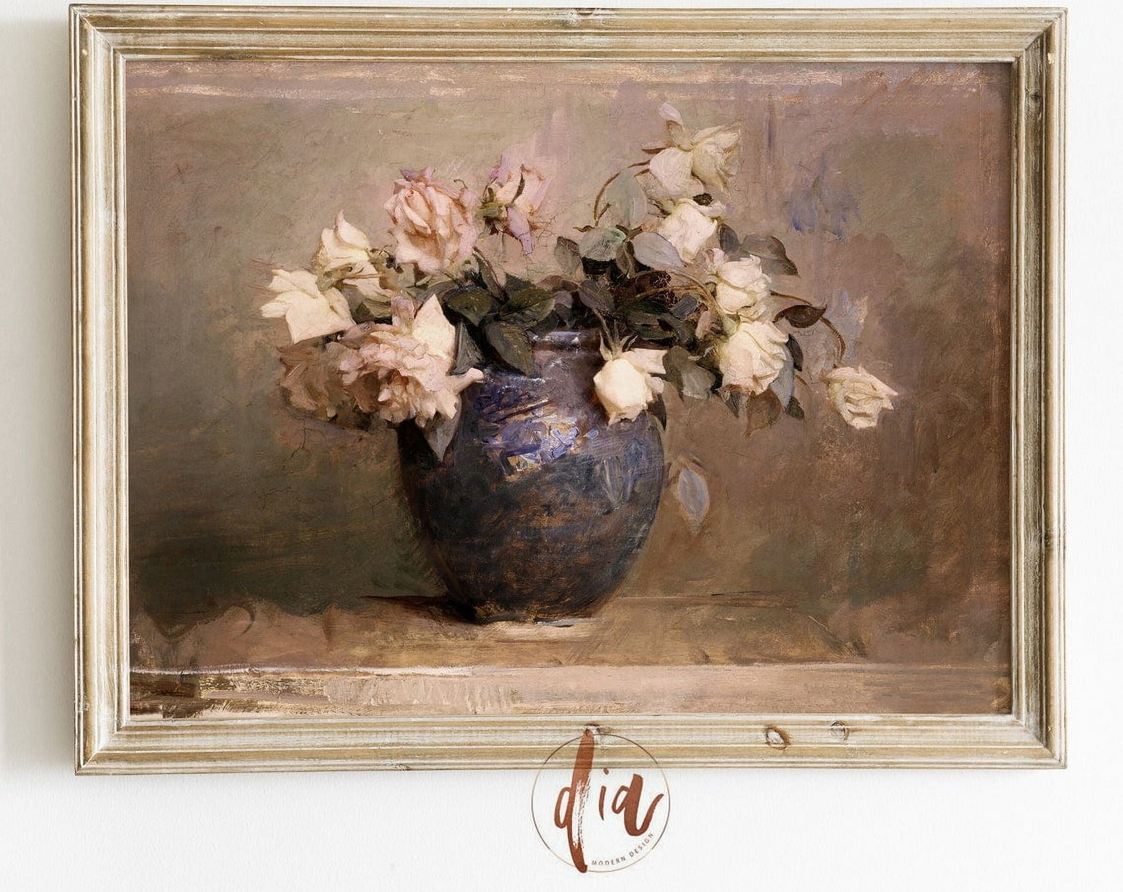 Blush Pink Roses Bouquet Vintage Still Life French Country Kitchen Wall ...