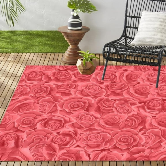 Blush Pink Roses Flower Texture Modern Floral Indoor Outdoor Area Rug Soft Washable Waterproof Rug For Balcony Patio Camping Deck Backyard Porch Carpet 1x2ft