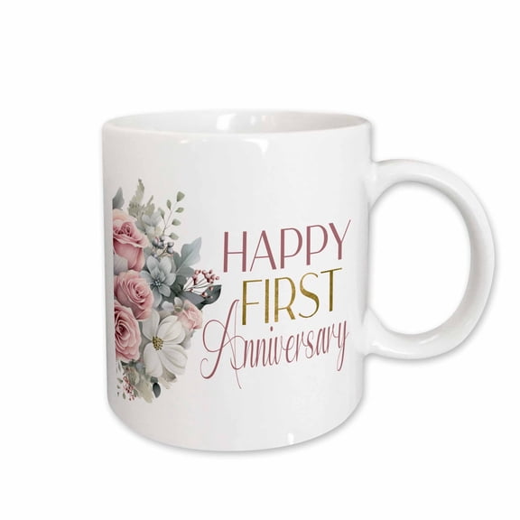 3drose, Blush Pink Roses Happy First Anniversary, 15oz Mug