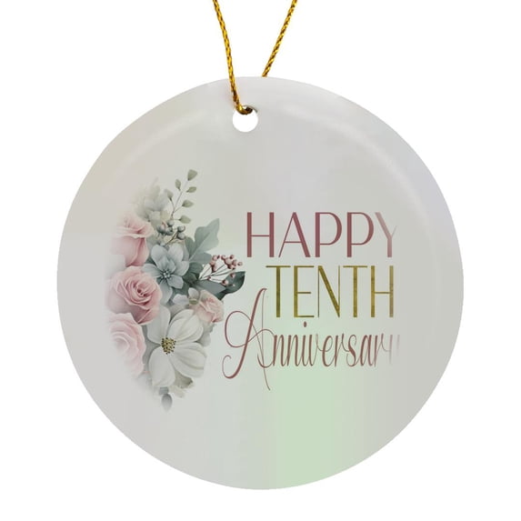 3drose, Blush Pink Roses Happy Tenth Anniversary, Circle Porcelain Ornament
