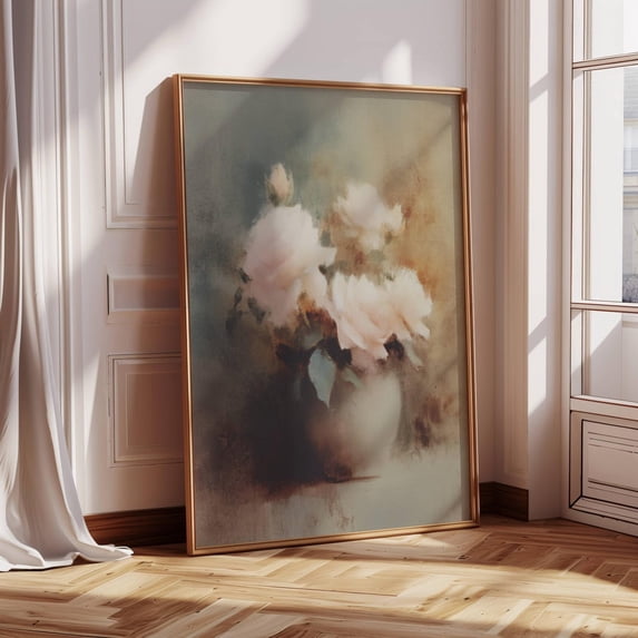 Blush Pink Roses Rustic Farmhouse Muted Toned Floral Art, Unframed Paper Poster 24x36in