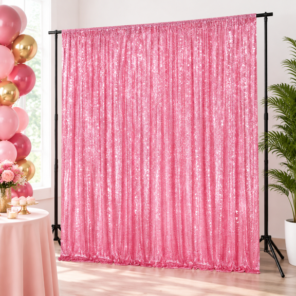 Blush Pink Sequindrop Glitter Curtain 10ft x 10ft for Party Shower Wedding Decorations