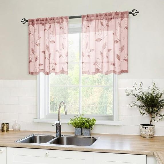 Blush Pink Sheer Kitchen Curtains 30 X 24 Inch Length 2 Panels ...