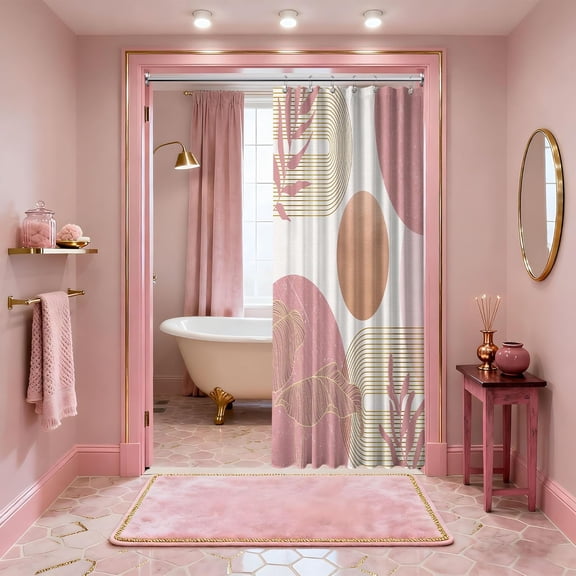 Blush Pink Shower Curtain Light Pink and White Shower Curtains for Bathroom Decor Abstract MCM Bath Curtain Set, Waterproof Fabric with Hooks 36 x 72 Inch