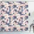 thumbnail image 1 of Blush Pink Shower Curtain, Repetitive Geometric Pattern of Abstract Plus Signs and Squares, Fabric Bathroom Set with Hooks, 69W X 70L Inches, Blush Tan and Dark Blue, by Ambesonne, 1 of 3