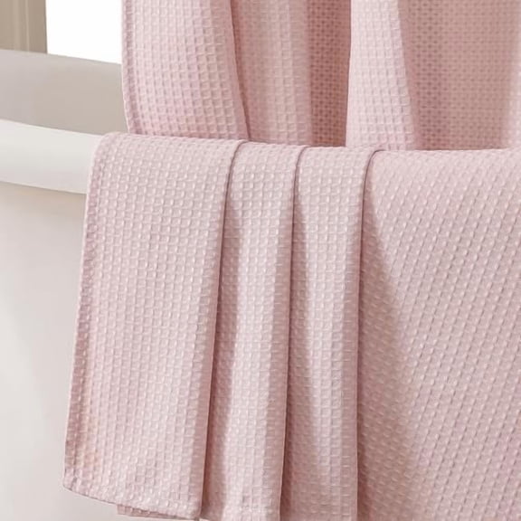 Blush Pink Shower Curtain Set, Waffle Textured Heavy Duty Fabric Shower Curtain for Bathroom, Luxury Hotel Weighted 230GSM Waterproof Bath Curtain with 12 Plastic Hooks, Machine Washable, 72x72