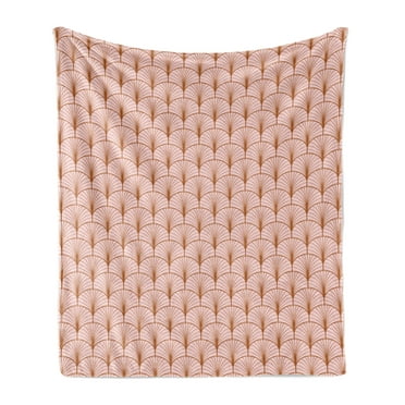 Blush Pink Soft Flannel Fleece Blanket, Art Deco Style Geometric Vintage Repetitive Feathers Scale Motif Pattern, Cozy Plush for Indoor and Outdoor Use, 60" x 80", Ginger and Blush, by Ambesonne