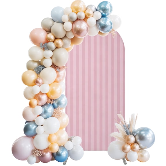 Blush Pink Stripes Wedding Arch Backdrop Cover 4FT ,Spandex Fitted Minimalist Romantic Tone Wedding Arch Covers Round Top Chiara Arches Backdrop Stand Cover for Birthday Party Ceremony Banquet