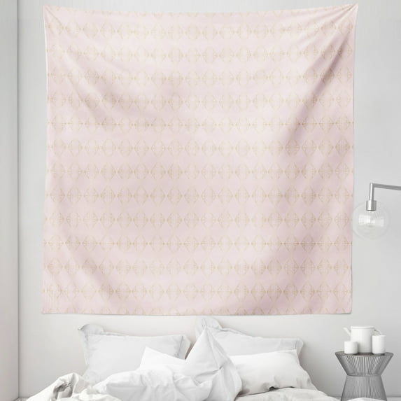 Blush Pink Tapestry, Geometric Pattern with Diamond Check Modern Triangles Futuristic Art, Fabric Wall Hanging Decor for Bedroom Living Room Dorm, 5 Sizes, Pale Mustard and Blush, by Ambesonne