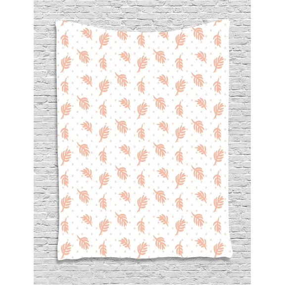 Blush Pink Tapestry, Monochrome Pastel Tropical Pattern of Exotic Branches on Polka Dots Print, Wall Hanging for Bedroom Living Room Dorm Decor, 60W X 80L Inches, Blush and White, by Ambesonne